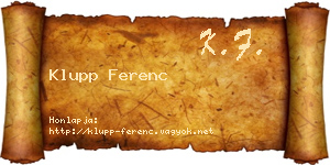 Klupp Ferenc névjegykártya